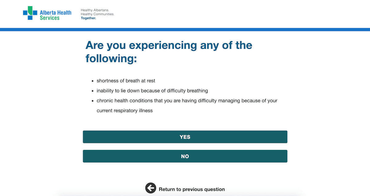 COVID-19 self-assessment tool screenshot